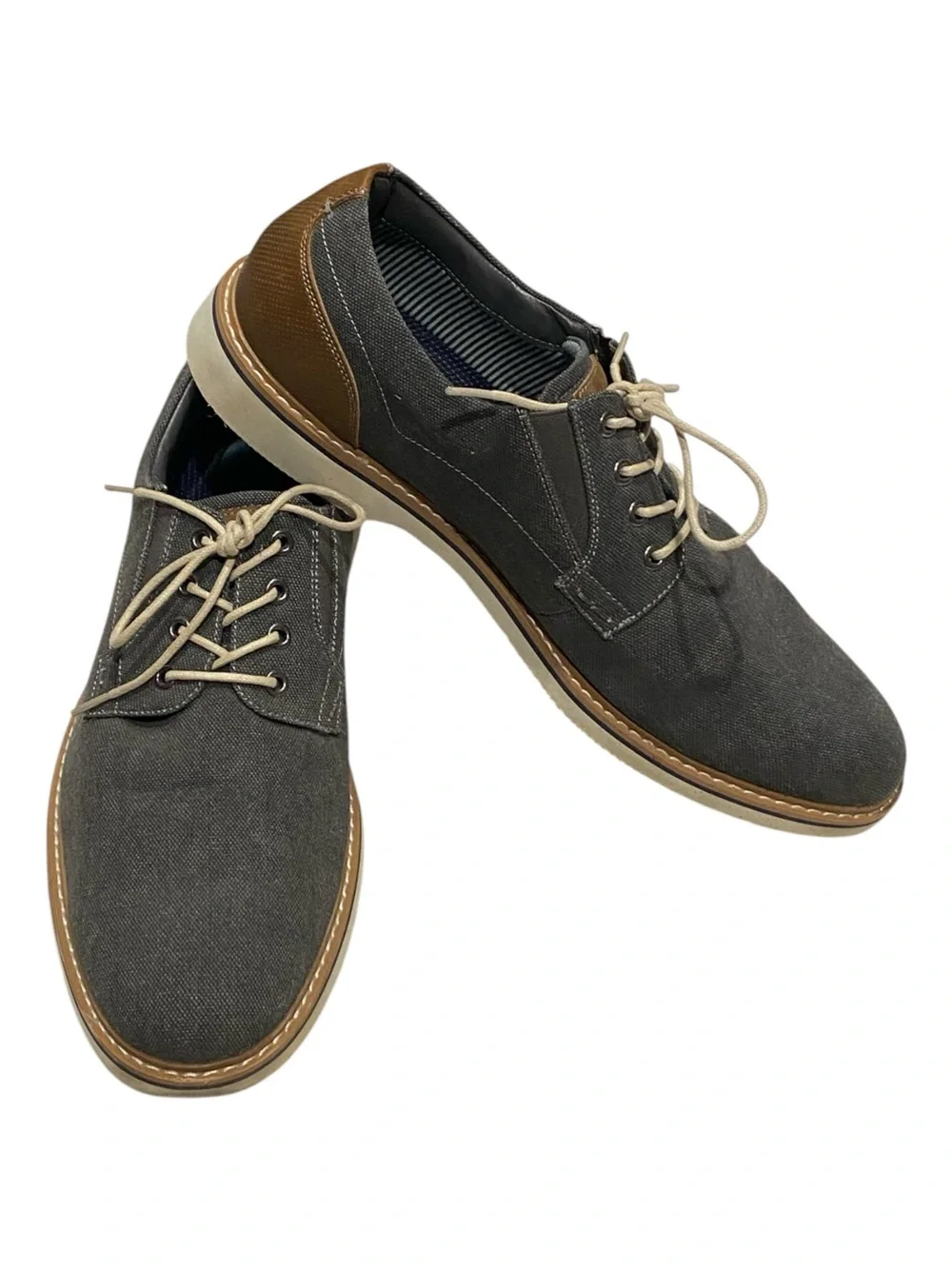 Men's Nunn Bush Casual Gray Canvas Lace-Up Shoes W/ Brown Heel Sz. 13